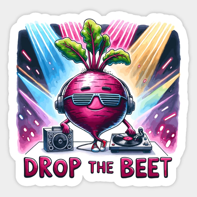 Drop the Beat DJ Beet (Back Print) Sticker by DoodleDashDesigns